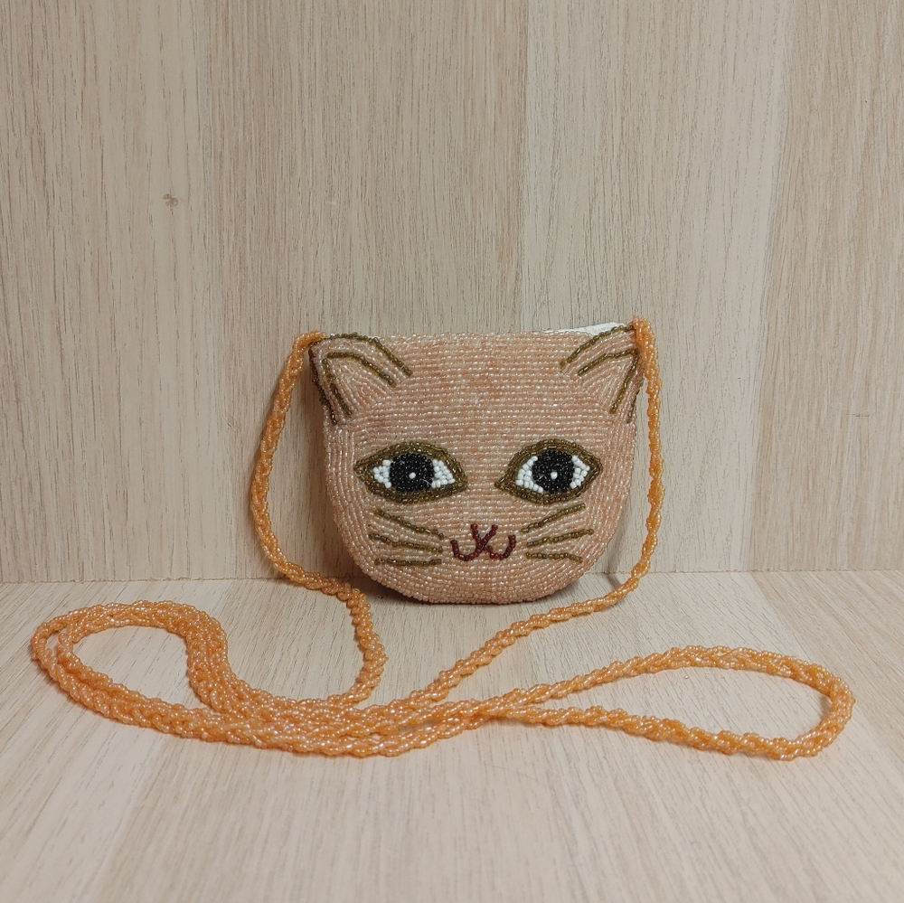 Beaded Cat Face Purse Mini Crossbody Seed Beads